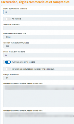 page de configuration